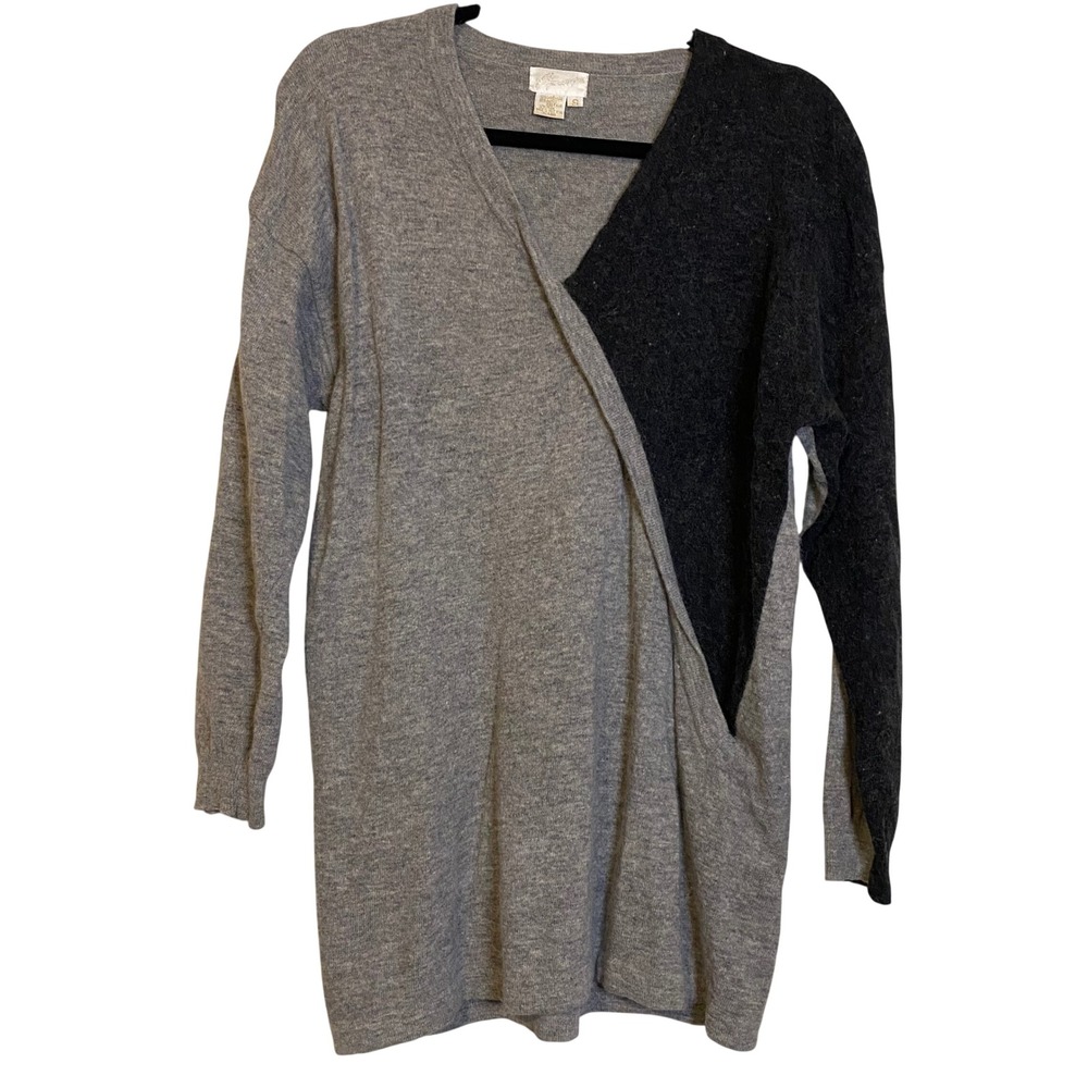 Apart Womens Lambswool Angora Blend Colorblock Tunic Sweater Grey Black Size S